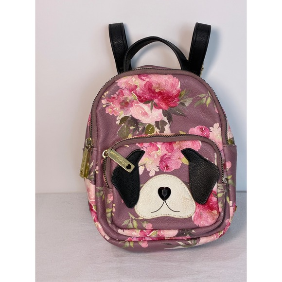 Betsey Johnson Handbags - Betsey Johnson Mini Backpack Purple Floral Puppy Dog Bag Kitsch Kawaii Coquette